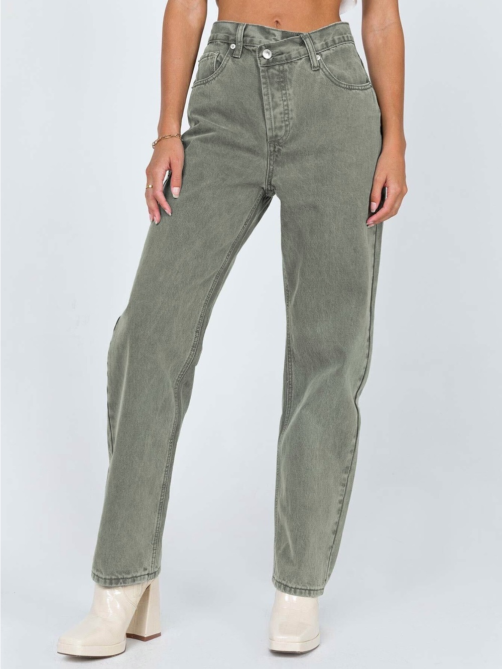 Princess Polly High-Rise Relaxed Straight Jeans - Olive